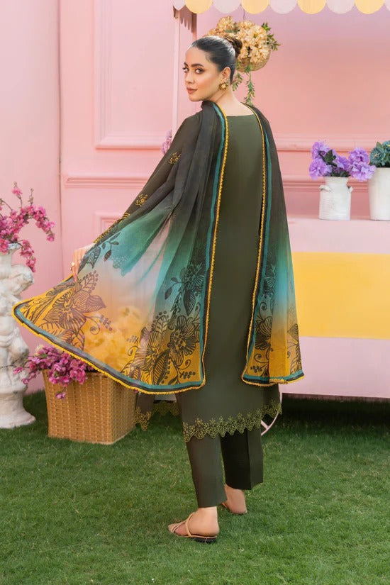 MIRAKHI - 3PC LAWN EMBROIDERED SHIRT WITH CHIFFON PRINTED DUPATTA AND TROUSER -WAC-M12