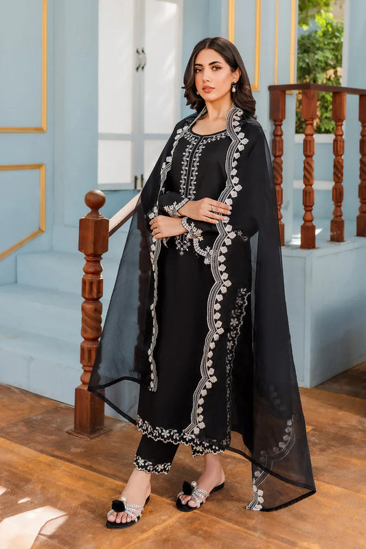 HANA - 3PC DHANAK EMBROIDERED WITH ORGANZA EMBROIDERED DUPPATTA - WAC-4306