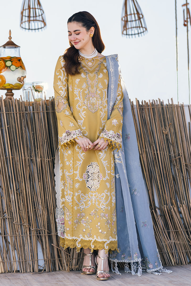 QALAMQAR 3PC CHIKENKARI LAWN EMBROIDERED WITH ORGANZA PRINT DUPATTA - QALAMQAR-1233