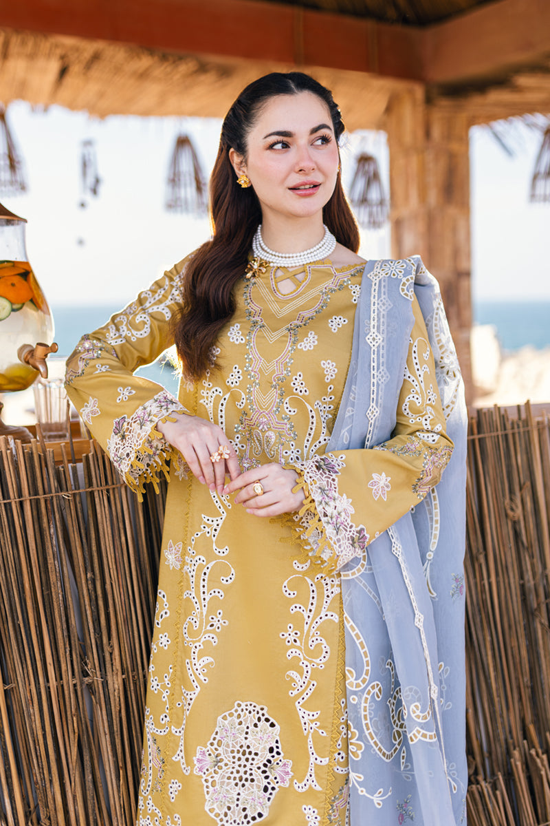 QALAMQAR 3PC CHIKENKARI LAWN EMBROIDERED WITH ORGANZA PRINT DUPATTA - QALAMQAR-1233