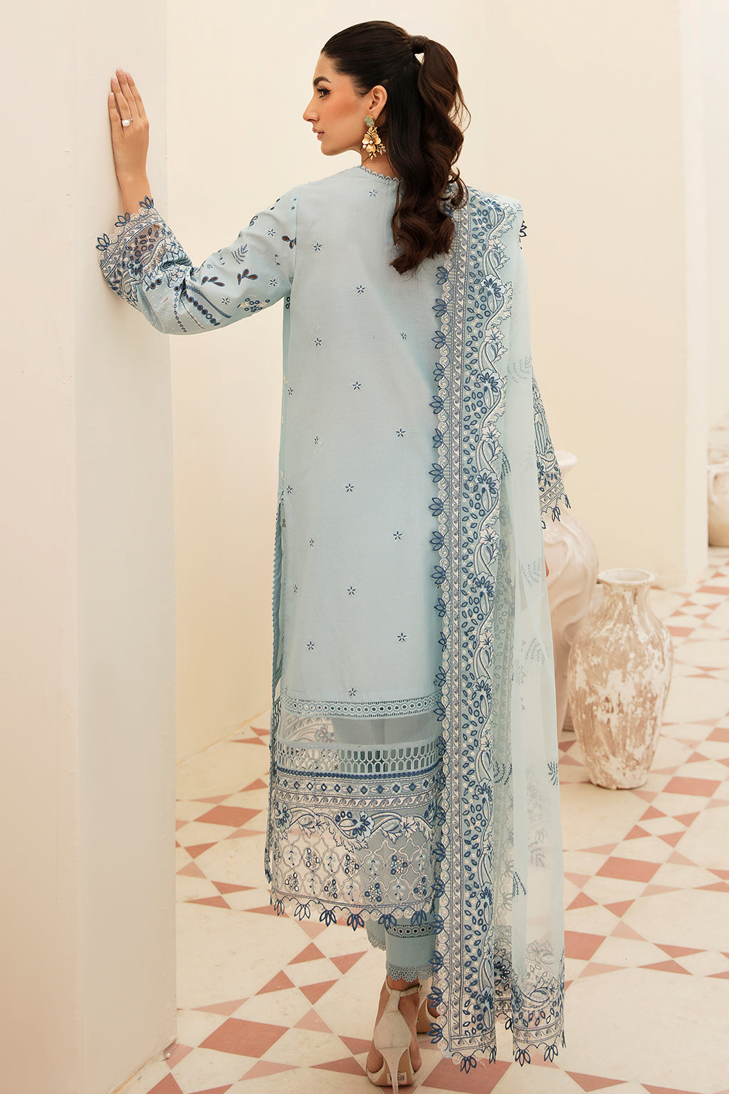 ADAN LIBAAS ADAN LIBAAS- 3PC LAWN CHIKENKARI EMBROIDERED SHIRT WITH ORGANZA EMBROIDERED DUPATTA-ADAN LIBAAS_1201