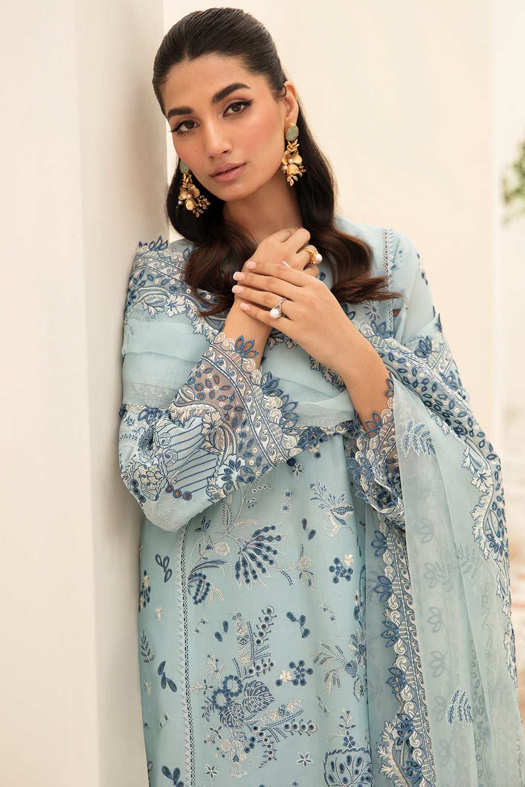 ADAN LIBAAS ADAN LIBAAS- 3PC LAWN CHIKENKARI EMBROIDERED SHIRT WITH ORGANZA EMBROIDERED DUPATTA-ADAN LIBAAS_1201