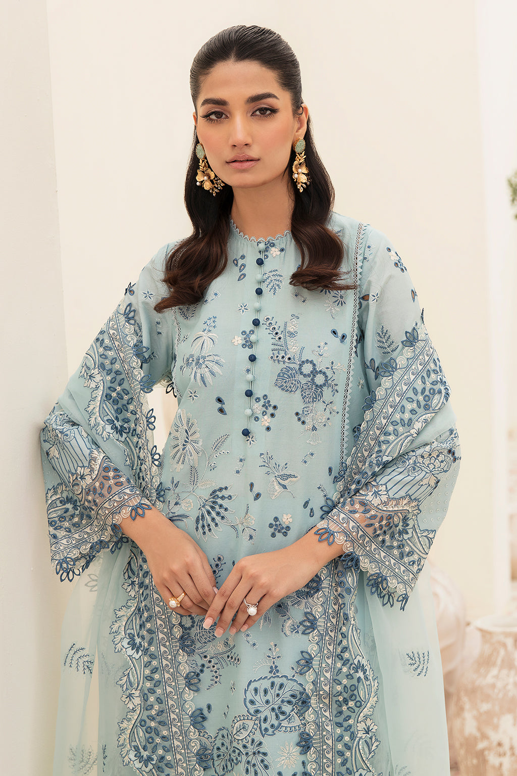 ADAN LIBAAS ADAN LIBAAS- 3PC LAWN CHIKENKARI EMBROIDERED SHIRT WITH ORGANZA EMBROIDERED DUPATTA-ADAN LIBAAS_1201