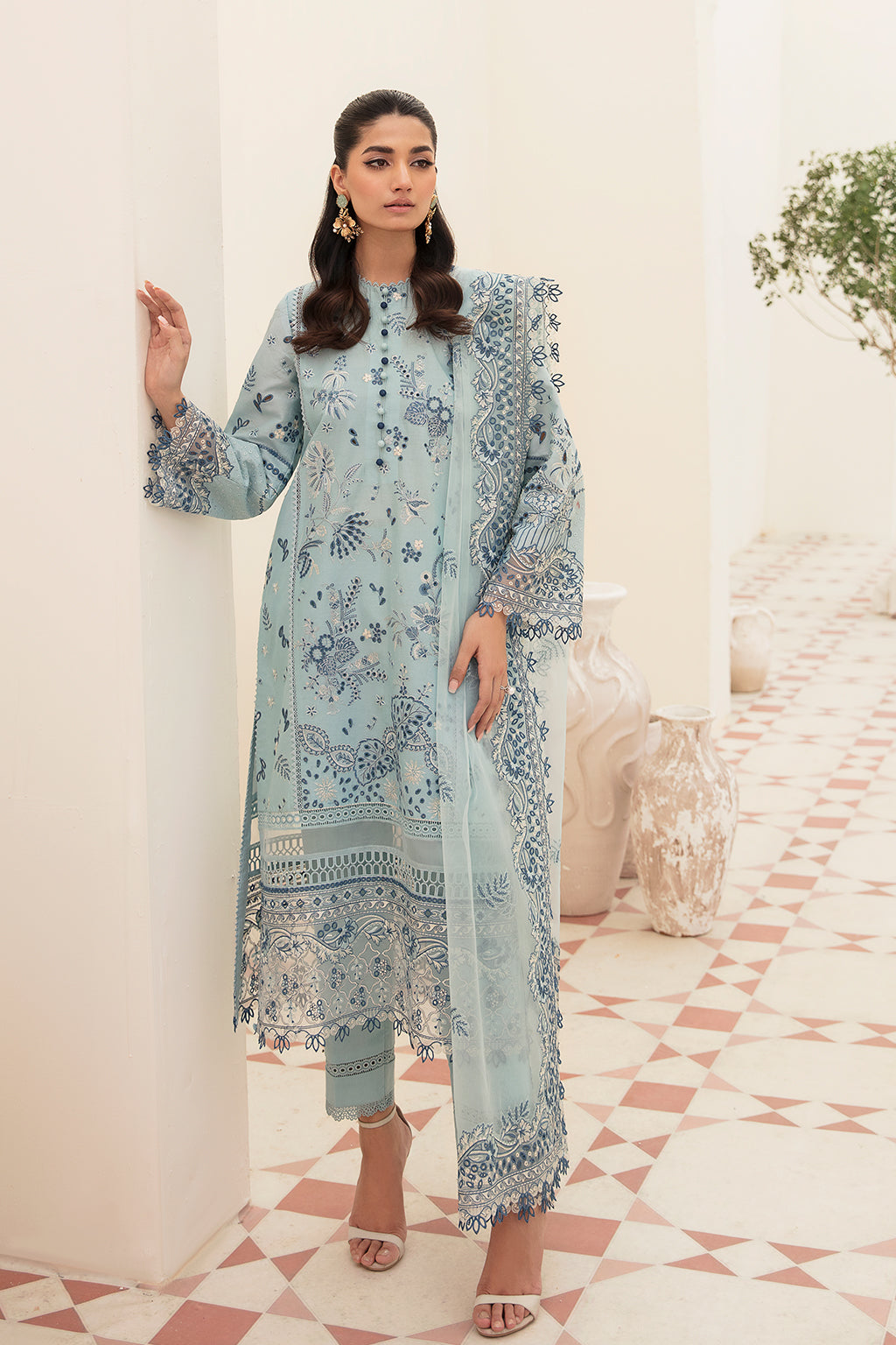 ADAN LIBAAS ADAN LIBAAS- 3PC LAWN CHIKENKARI EMBROIDERED SHIRT WITH ORGANZA EMBROIDERED DUPATTA-ADAN LIBAAS_1201