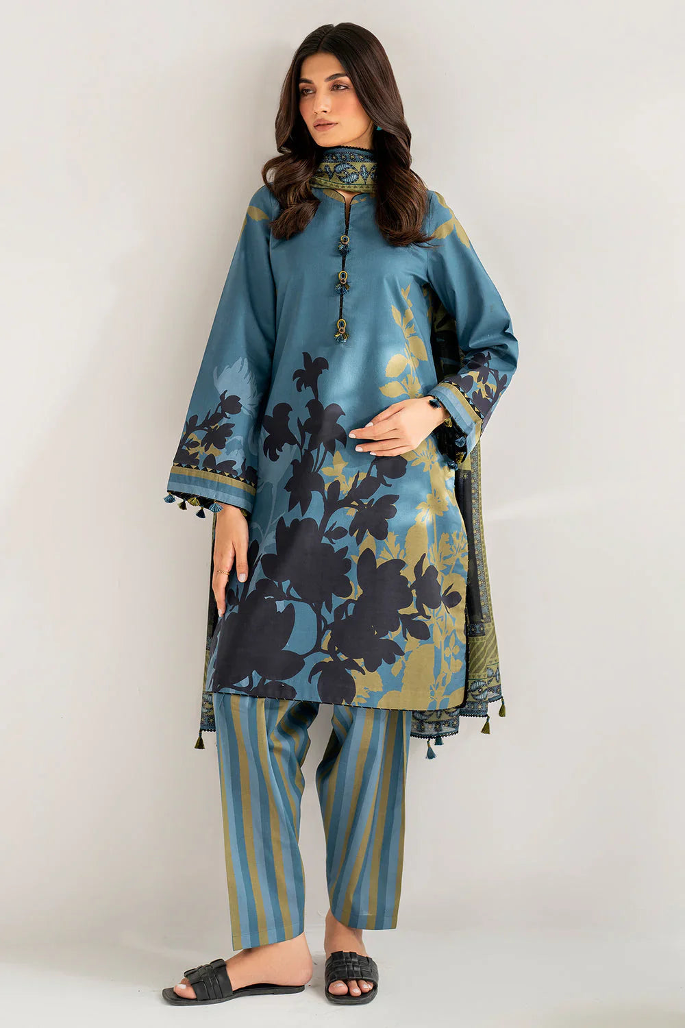 Jazmin-3pc Kranadi Print Shirt With Karandi Print Shawl And Trouser-WAC-66