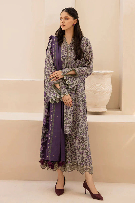 BAROQUE- 3PC KARANDI PRINTED SHIRT WITH DIAMOND KARANDI PRINTED DUAPTTA AND TROUSER-BAROQUE-1010