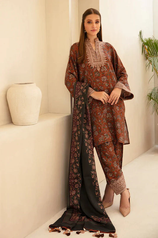 BAROQUE - 3PC KARANDI PRINTED EMBROIDERED SHIRT WITH KARANDI PRINTED SHAWL AND KARANDI PRINTED TROUSER-BAROQUE-1165