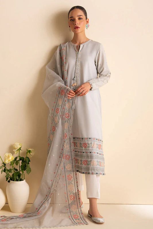 CROSS STITCH-3PC DHANAK EMBROIDERED SHIRT WITH ORGANZA EMBROIDRED DUPATTA AND TROUSER-WAC-4205