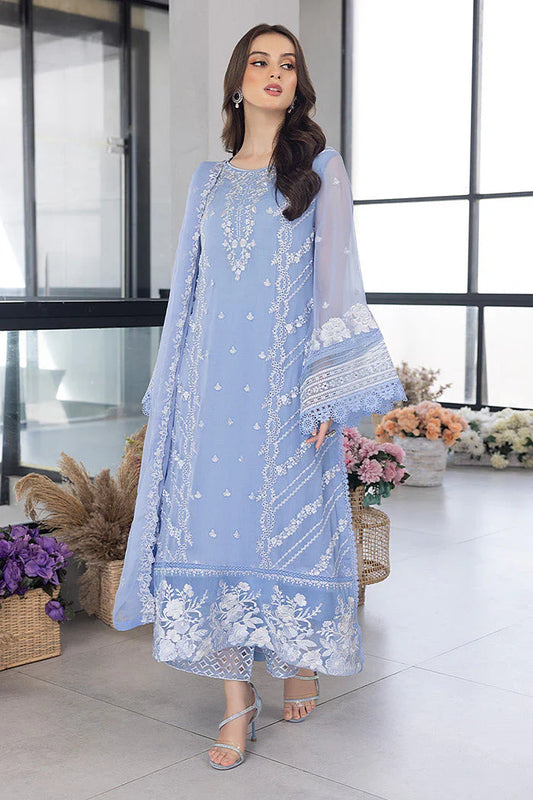 Azure- 3PC ORGANZA EMBROIDERED LAWN SHIRT WITH ORGANZA EMBROIDERED DUPATTA AND TROUSER-2618