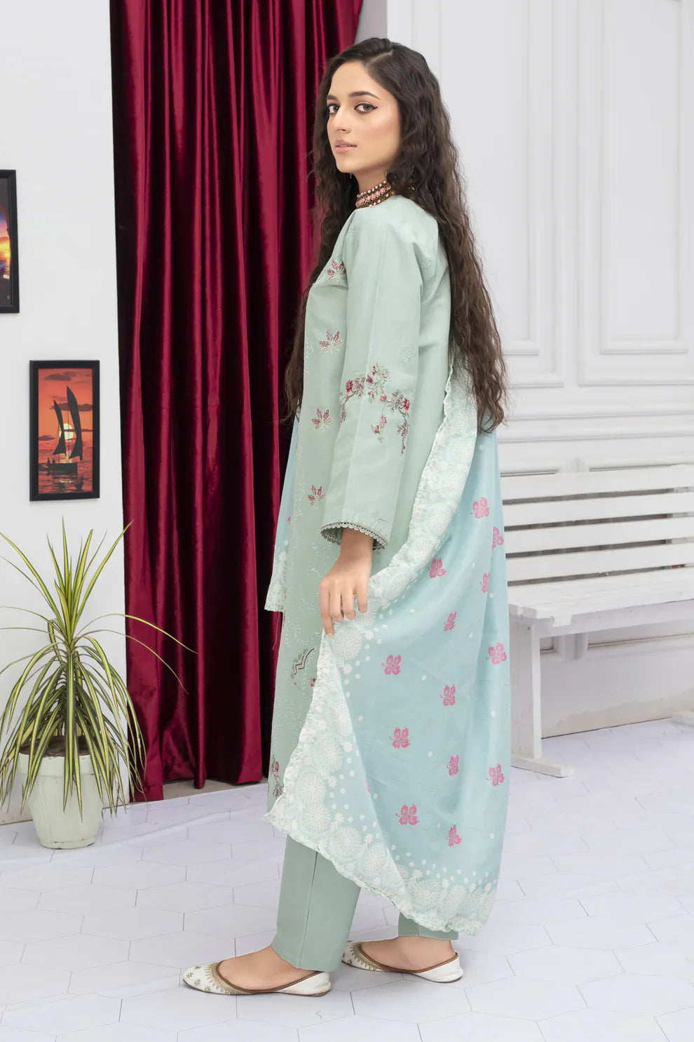 WINTER COTTON 3PC EMBROIDERED SHIRT WITH DORIA PRINTED SHAWL-WAC-3006