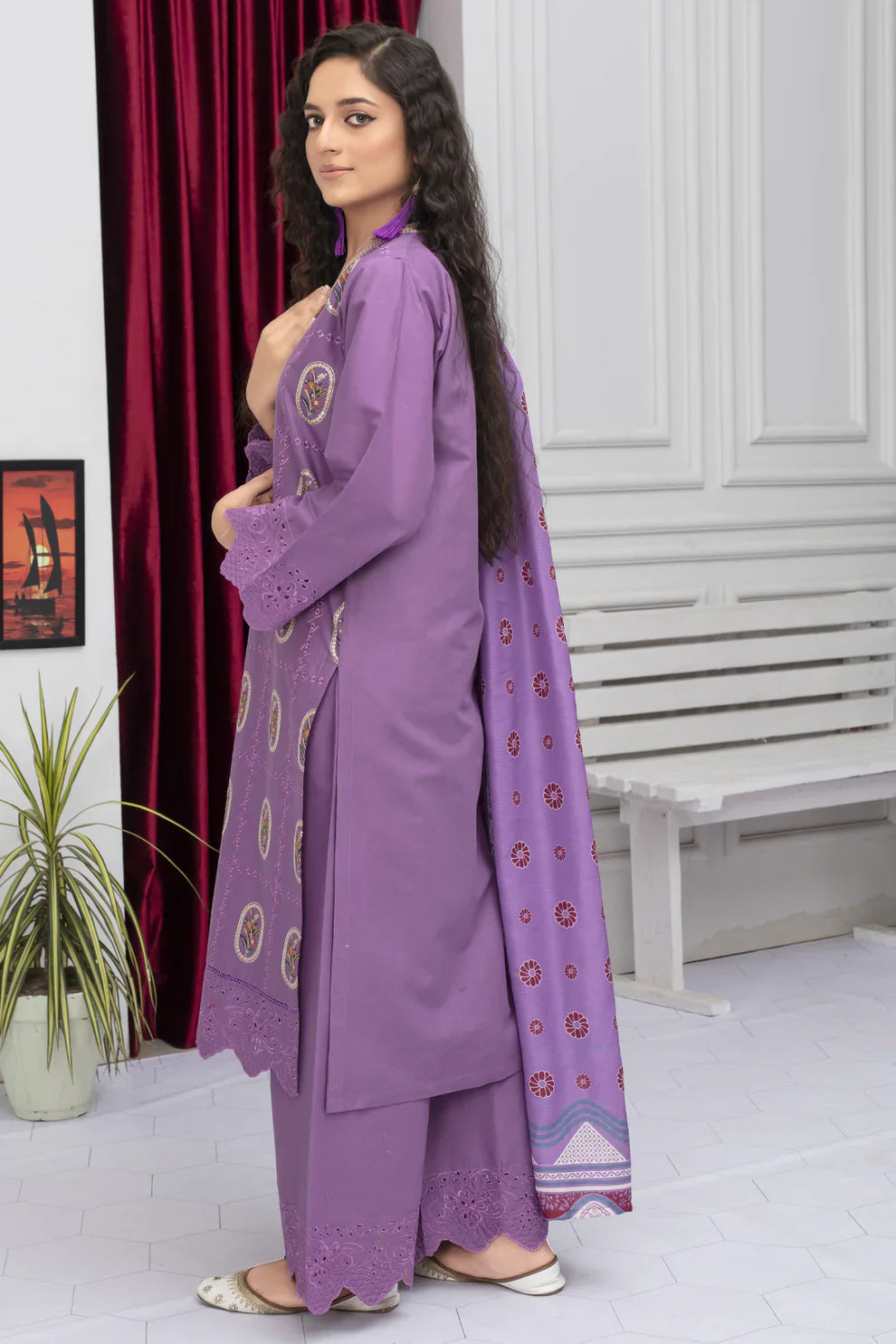 WINTER COTTON 3PC EMBROIDERED SHIRT WITH DORIA PRINTED SHAWL-WAC-3005