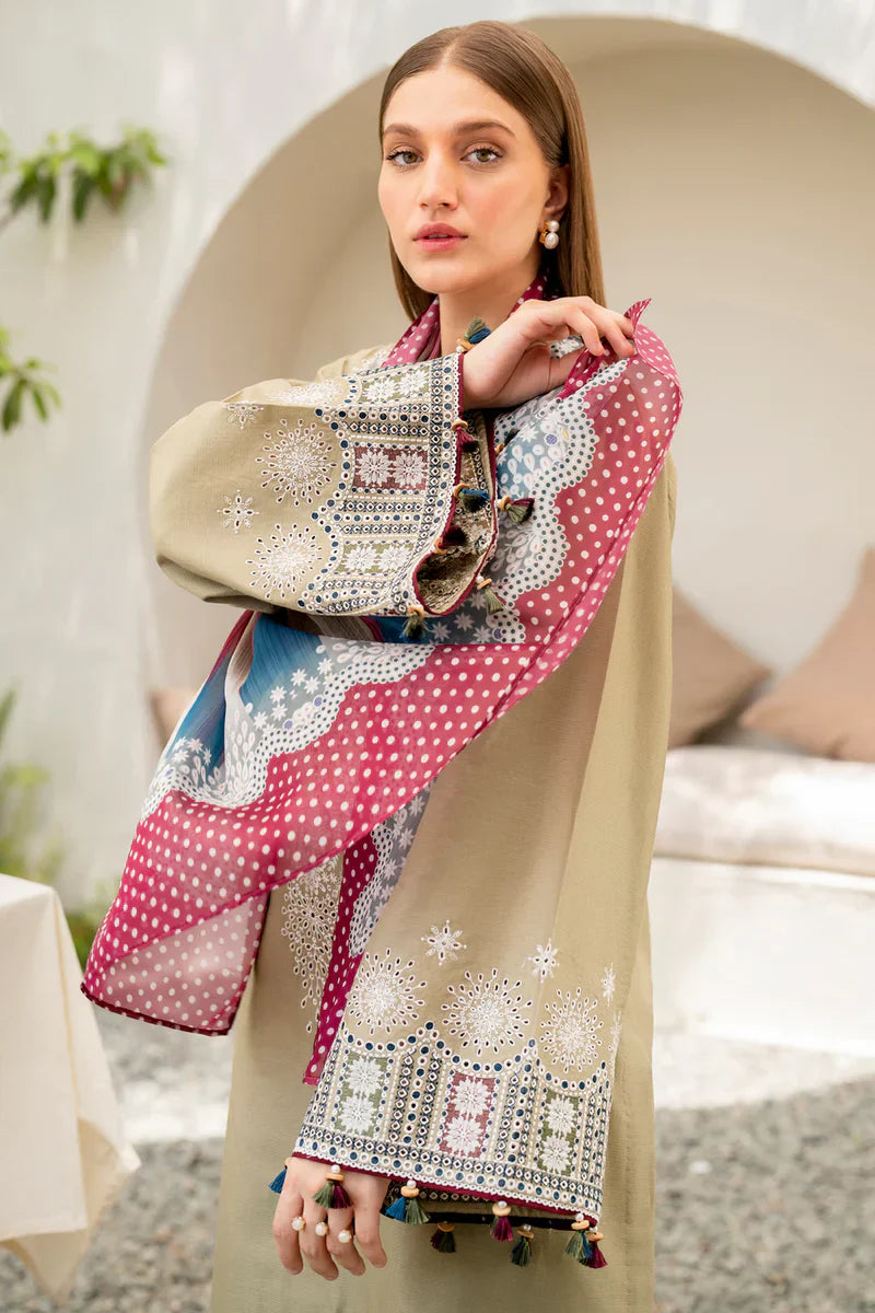 JAZMIN 3PC LAWN EMBROIDERED SHIRT WITH DIAMOND PRINTED DUPATTA & EMBROIDERED TROUSER - wac