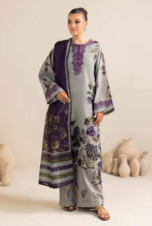 ADAN LIBAAS-3PC KARANDI PRINTED EMBROIDERED SHIRT WITH KARANDI PRINTED SHAWL AND KARANDI PRINTED TROUSER-WAC-4347