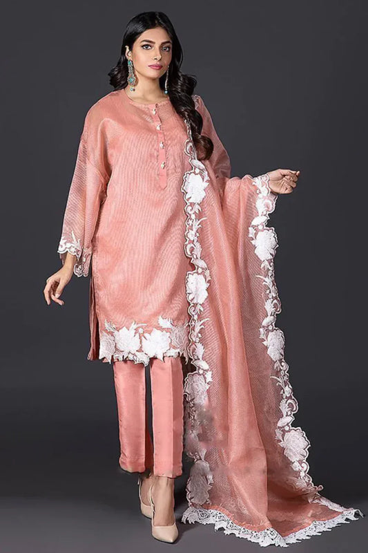 MARIA B- 3PC LAWN HEAVY EMBROIDERED SHIRT WITH ORGANZA CUTWORK DUPATTA - wac - 2326