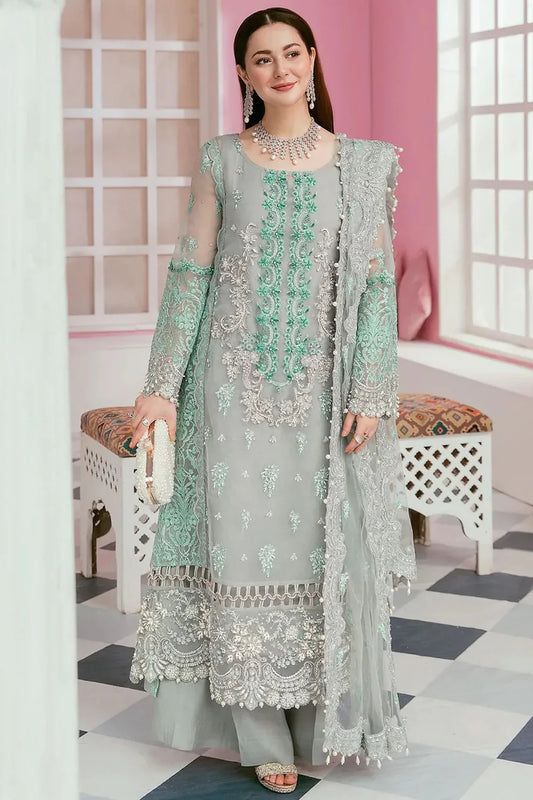 ELAF-ORGANZA PANEL EMBROIDERED ORGANZA DAMAN WITH PEARL WITH ORGANZA EMBROIDERED READY TO WEAR DUPATTA WITH TROUSER -ELAF- 3424