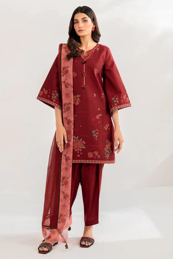 JAZMIN-3PC LAWN EMBROIDERED SHIRT WITH ORGANZA PRINT DUPATTA & TROUSER -wac- 2892