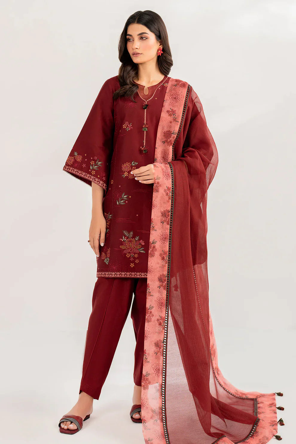 JAZMIN-3PC LAWN EMBROIDERED SHIRT WITH ORGANZA PRINT DUPATTA & TROUSER -wac- 2892