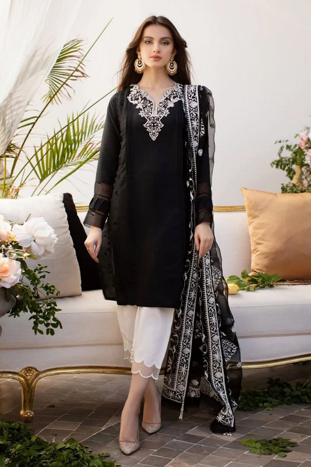 JAZMIN- 3PC LAWN HEAVY EMBROIDERED SHIRT WITH ORGANZA EMBROIDERY DUPATTA-JAZMIN-1216