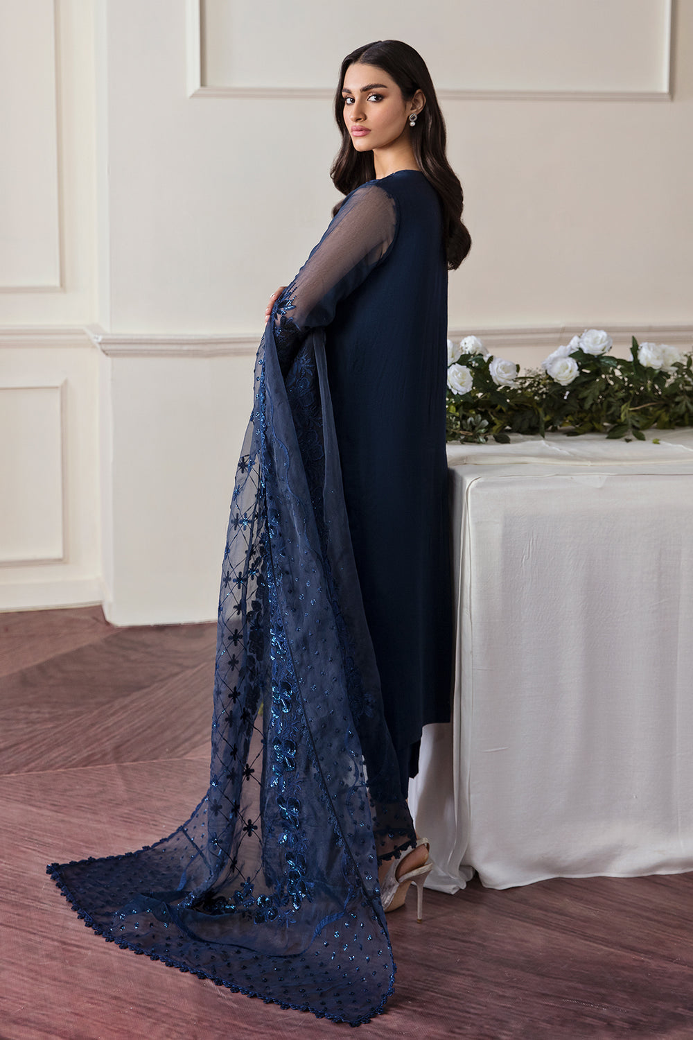 3PC ORGANZA EMBROIDERED LAWN SHIRT WITH ORGANZA EMBROIDERED DUPATTA AND TROUSER -WAC-1293-BLUE