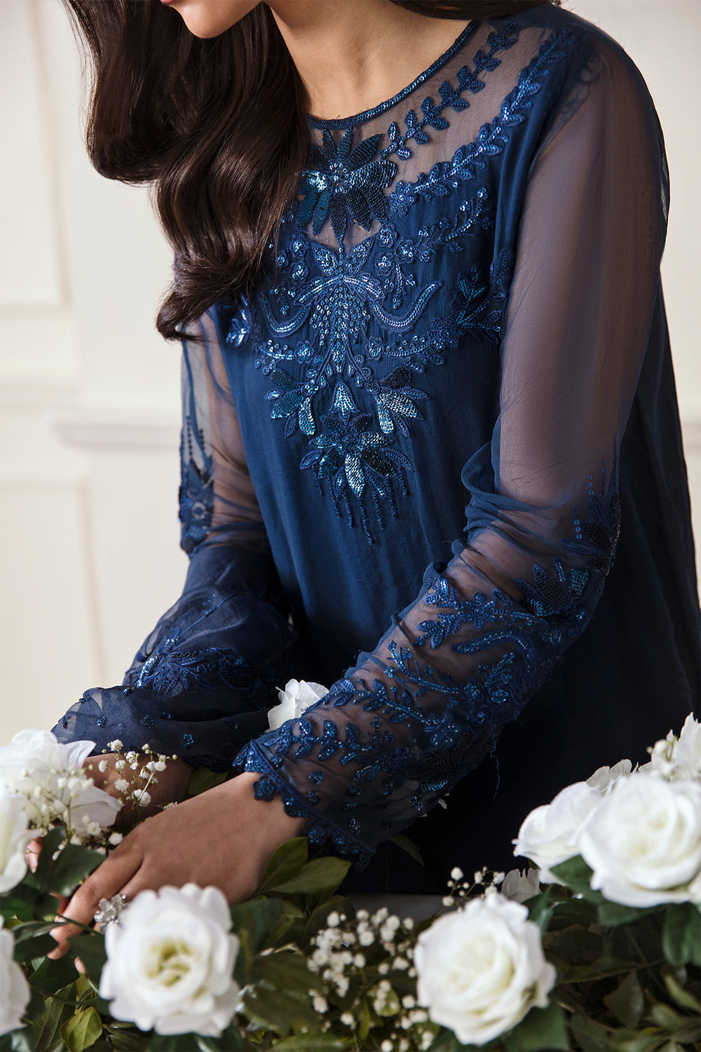 3PC ORGANZA EMBROIDERED LAWN SHIRT WITH ORGANZA EMBROIDERED DUPATTA AND TROUSER -WAC-1293-BLUE