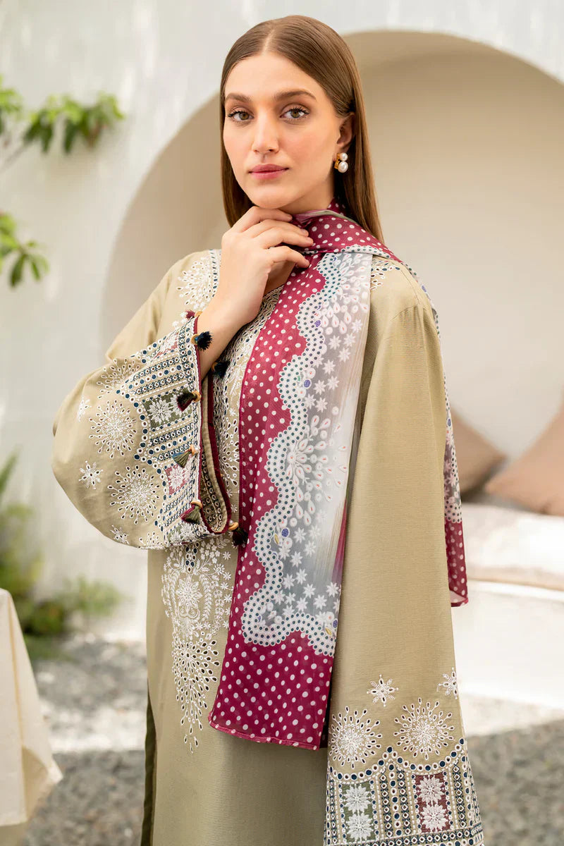 JAZMIN 3PC LAWN EMBROIDERED SHIRT WITH DIAMOND PRINTED DUPATTA & EMBROIDERED TROUSER - wac