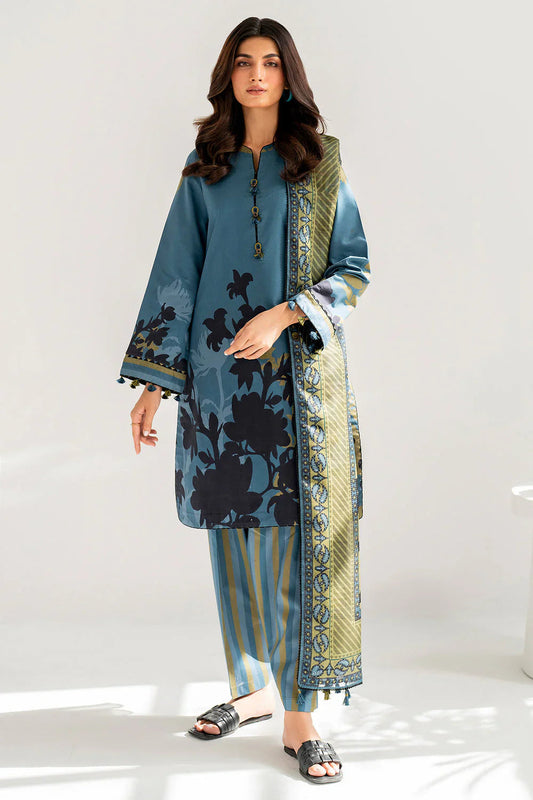 Jazmin-3pc Kranadi Print Shirt With Karandi Print Shawl And Trouser-WAC-66