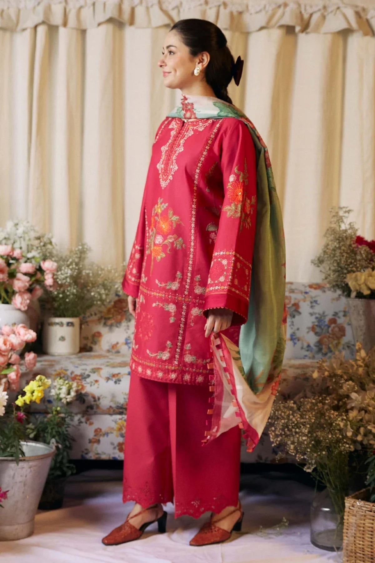 zahra shah jahan - 3PC LAWN EMBROIDERED SHIRT WITH DIAMOND PRINTED DUPATTA AND TROUSER-zahra shah jahan-1275