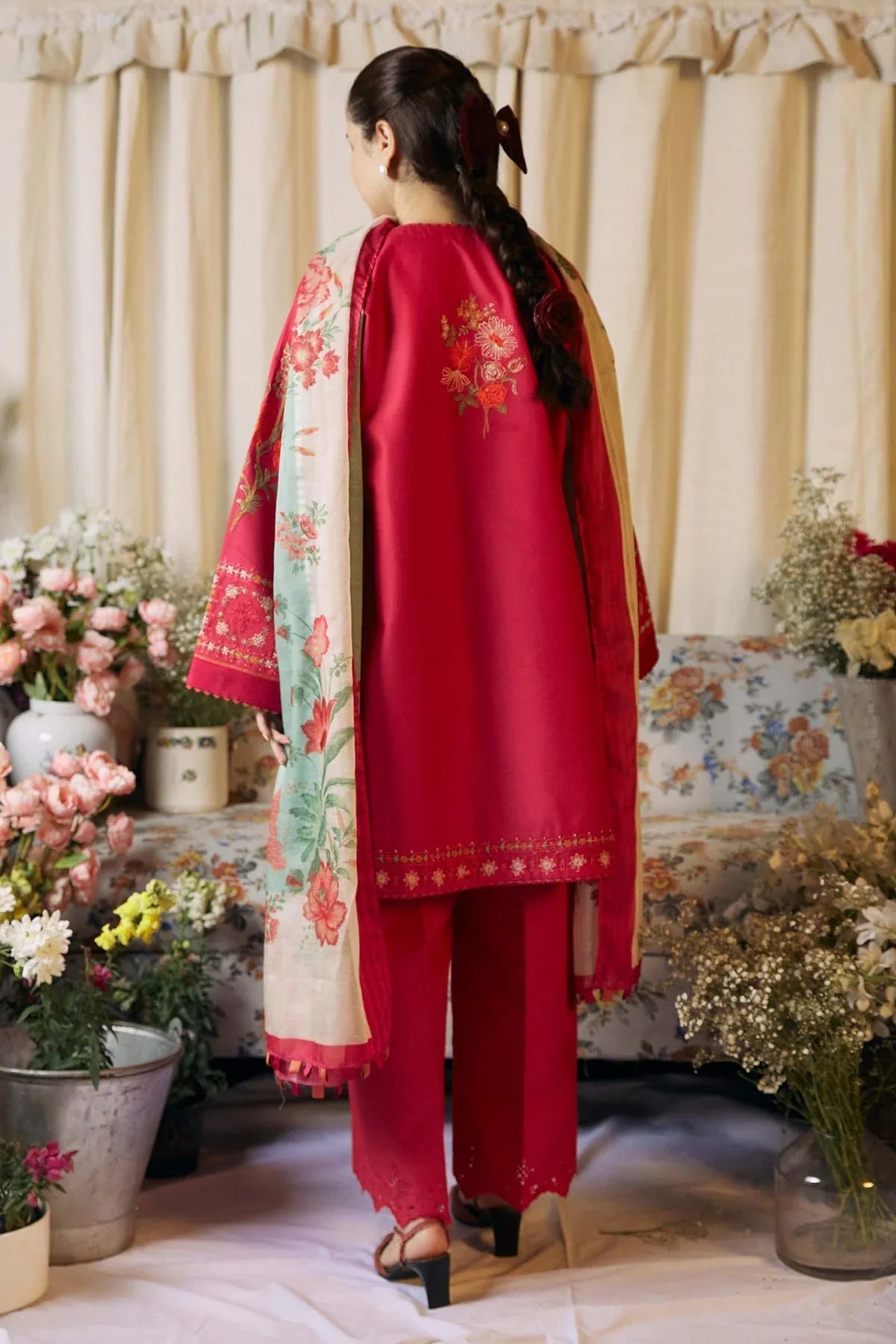 zahra shah jahan - 3PC LAWN EMBROIDERED SHIRT WITH DIAMOND PRINTED DUPATTA AND TROUSER-zahra shah jahan-1275