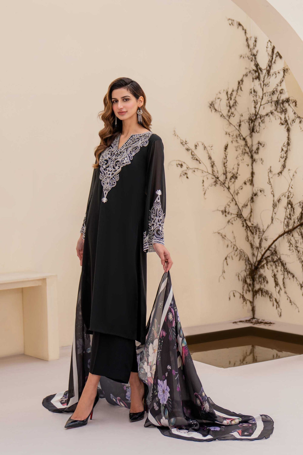 NATASHA KAMAL - 3PC LAWN EMBROIDERED SHIRT WITH SOFT SILK PRINTED DUPATTA AND TROUSER-NATASHA KAMAL-N.K-1225