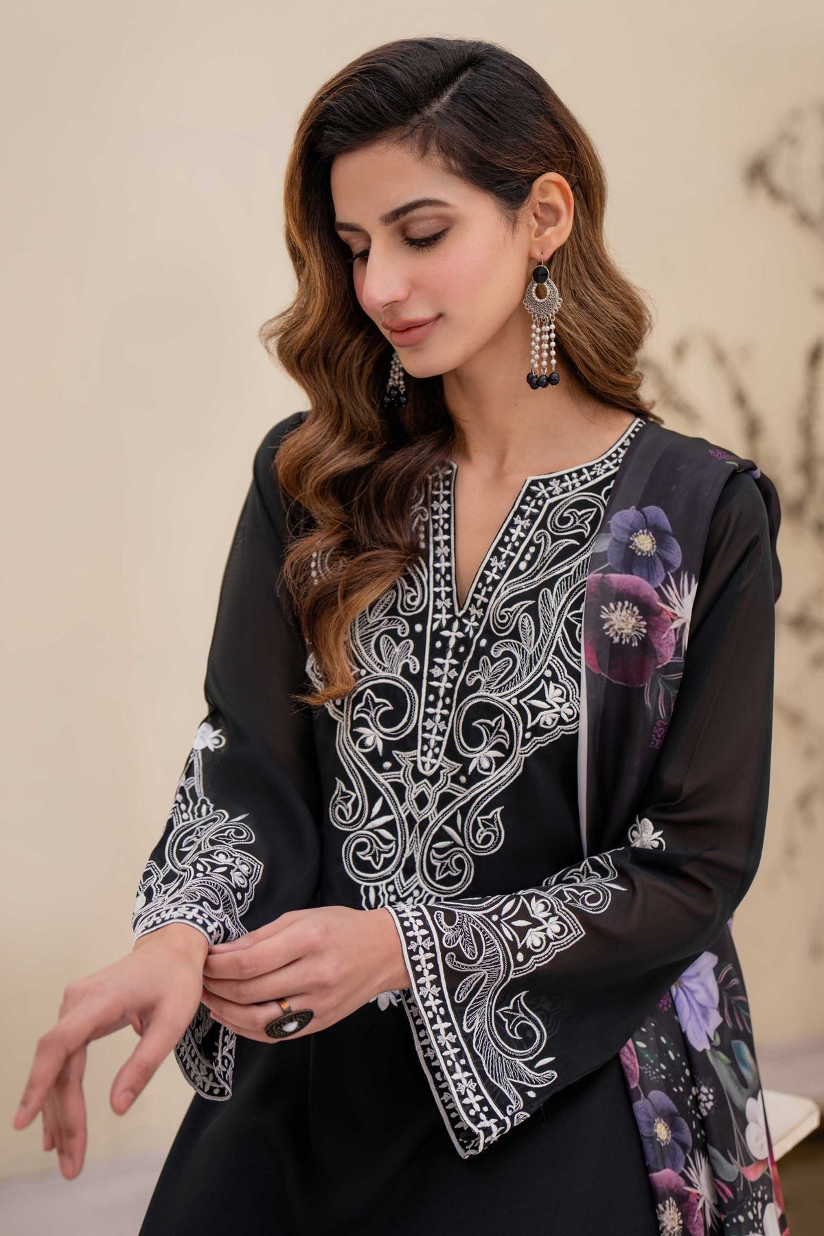 NATASHA KAMAL - 3PC LAWN EMBROIDERED SHIRT WITH SOFT SILK PRINTED DUPATTA AND TROUSER-NATASHA KAMAL-N.K-1225