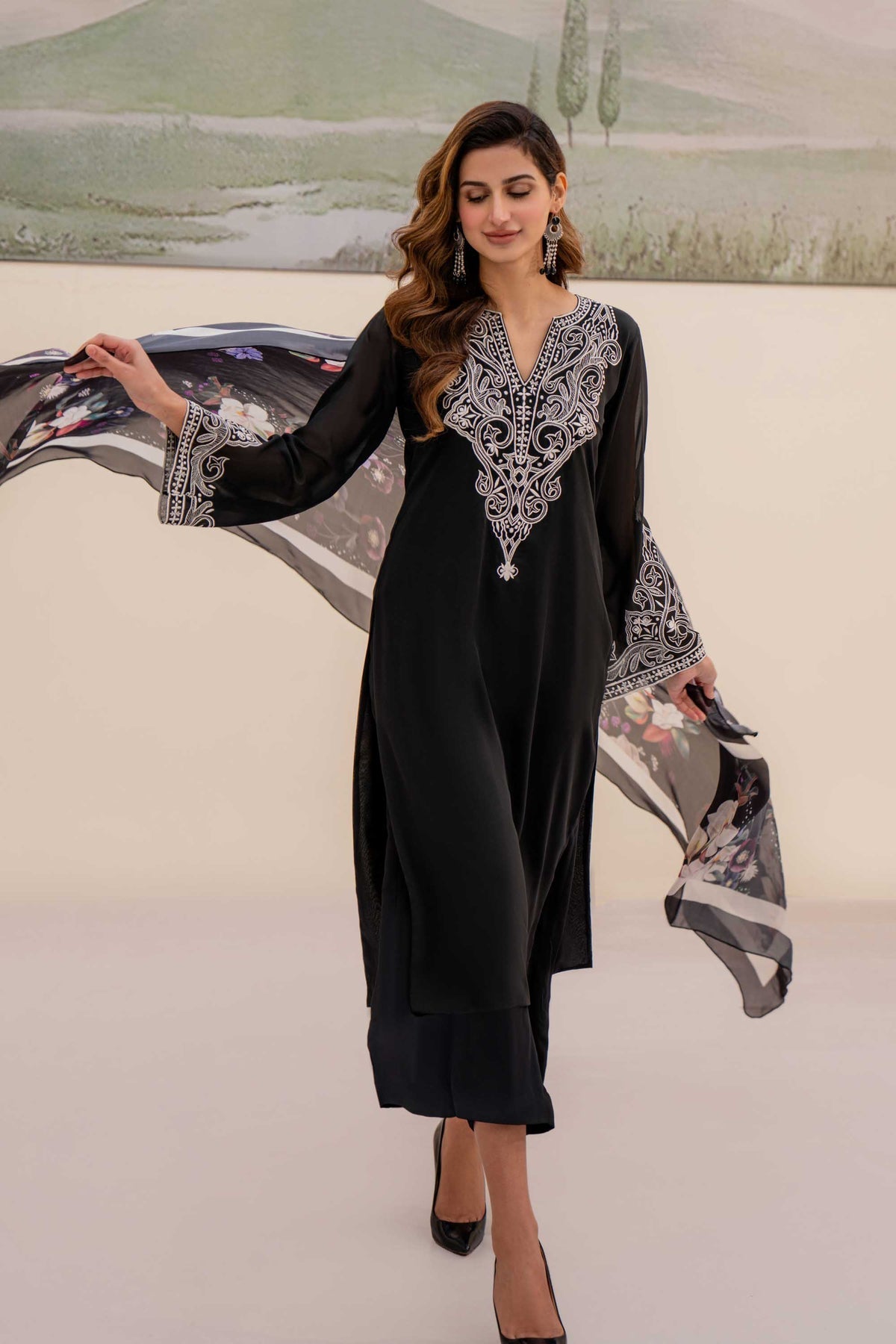 NATASHA KAMAL - 3PC LAWN EMBROIDERED SHIRT WITH SOFT SILK PRINTED DUPATTA AND TROUSER-NATASHA KAMAL-N.K-1225