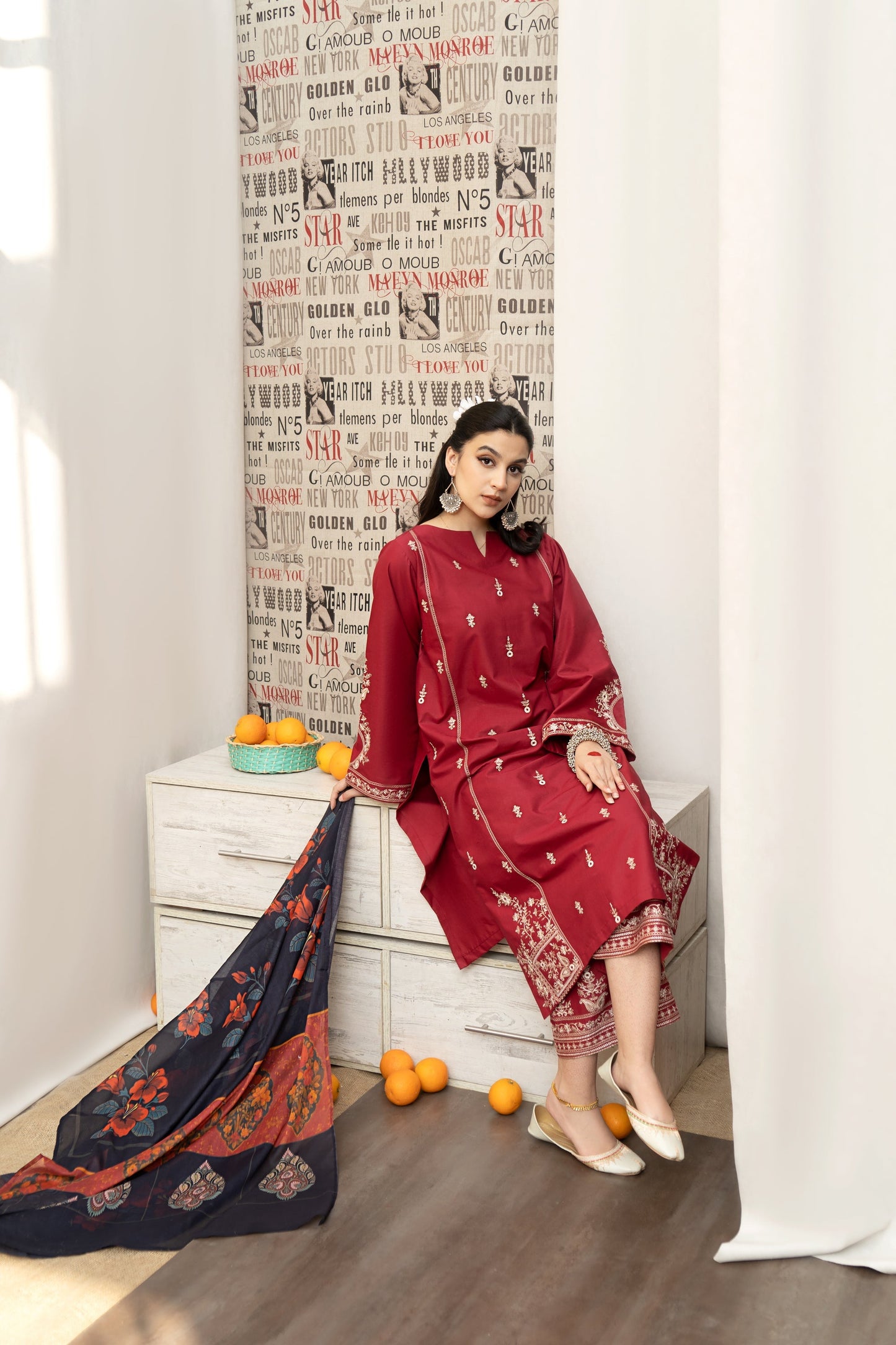 URGE- 3PC LAWN EMBROIDERED SHIRT WITH DIAMOND PRINTED DUPATTA AND EMB TROUSER-URGE-1239