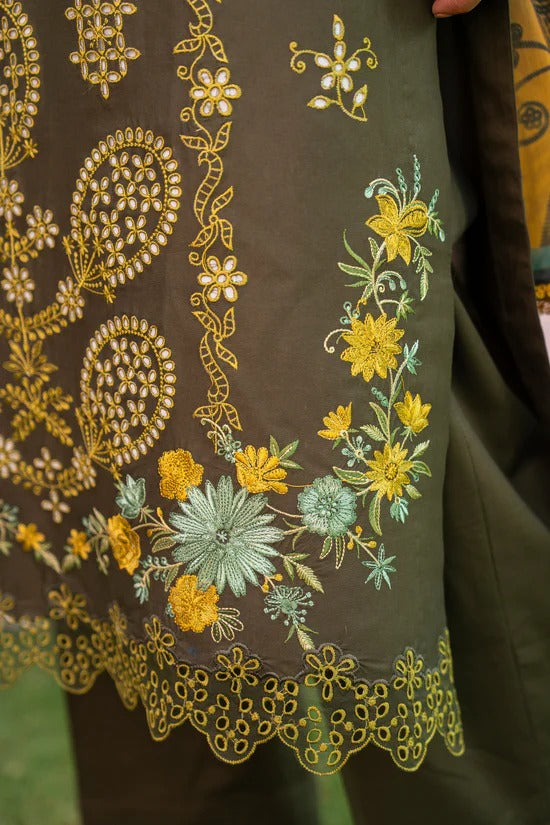 MIRAKHI - 3PC LAWN EMBROIDERED SHIRT WITH CHIFFON PRINTED DUPATTA AND TROUSER -WAC-M12