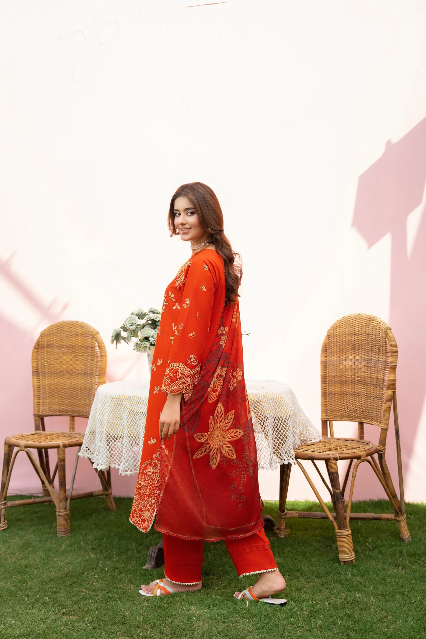 MIRAKHI - 3PC LAWN EMBROIDERED SHIRT WITH CHIFFON PRINTED DUPATTA AND TROUSER -WAC-M13