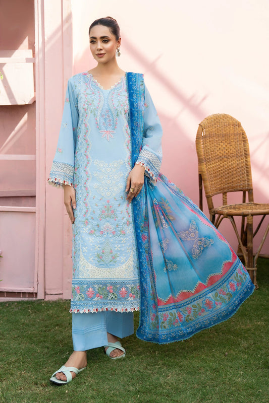 MIRAKHI-3PC LAWN EMBROIDERED SHIRT WITH CHIFFON PRINTED DUPATTA AND TROUSER-WAC-M11
