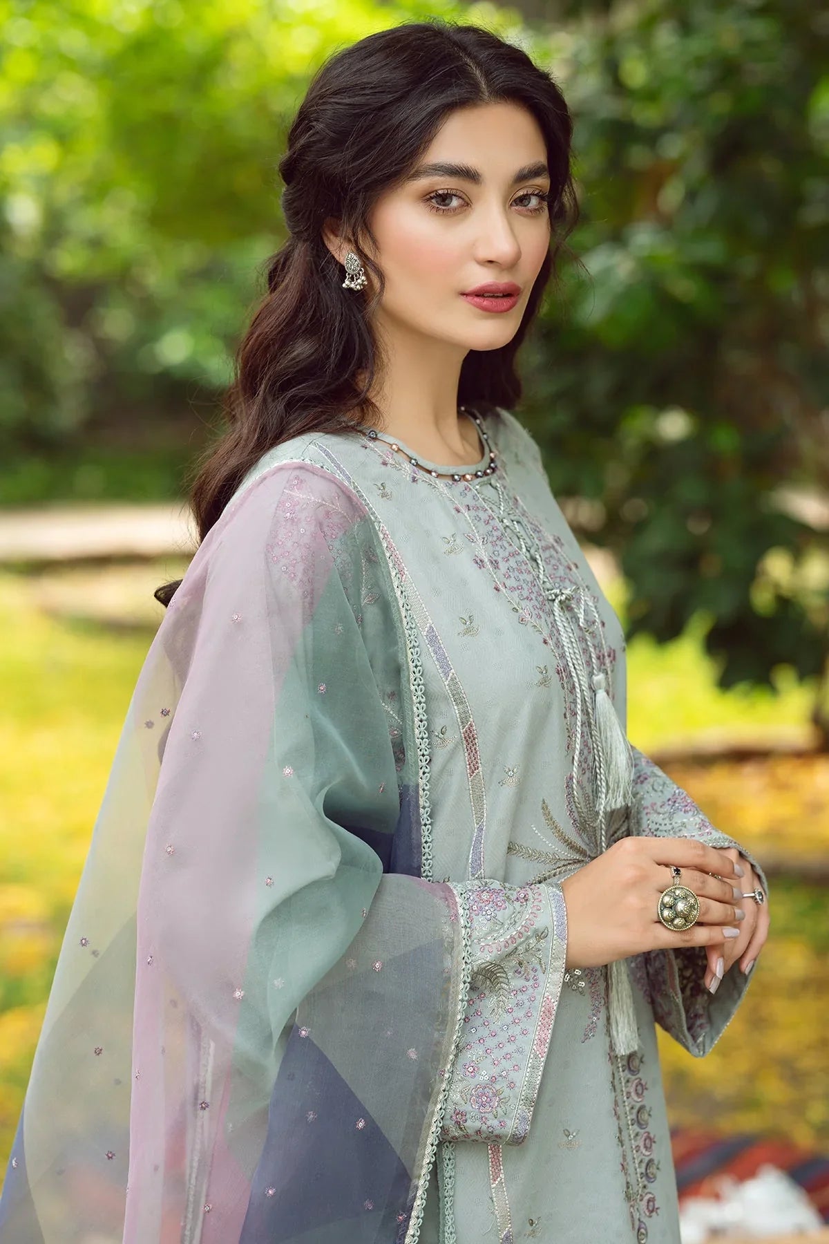 JAZMIN 3PC LAWN EMBROIDERED WITH ORGANZA PRINT DUPATTA - JAZMIN-1213