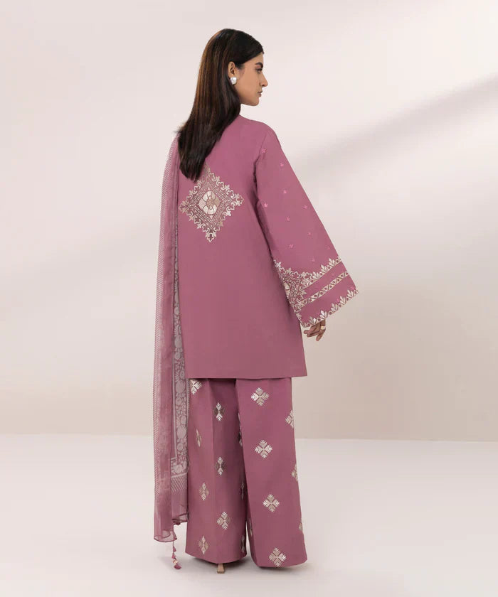 JAZMIN, SAPPHIRE- 3PC LAWN EMBROIDERED SHIRT DIAMOND PRINT DUPATTA-JAZMIN, SAPPHIRE-1237