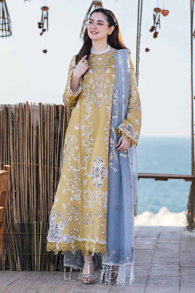 QALAMQAR 3PC CHIKENKARI LAWN EMBROIDERED WITH ORGANZA PRINT DUPATTA - QALAMQAR-1233