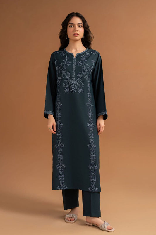 LAZULI-2PC DHANAK EMBROIDRED SHIRT WITH DHANAK TROUSER-WAC-4379