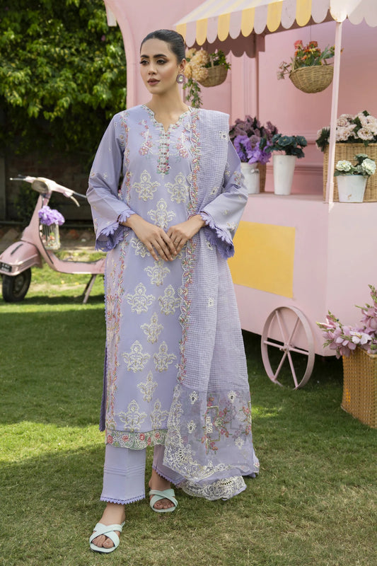 MIRAKHI-3PC LAWN EMBROIDERED SHIRT WITH KHAADI NET EMBROIDERY DUPATTA & TROUSER-WAC-M10