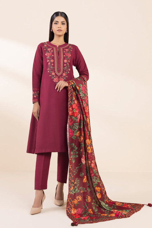 SAPPHIRE- 3PC DHANAK EMBROIDERED SHIRT WITH WOOL PRINT SHAWL AND TROUSER-WAC-4380