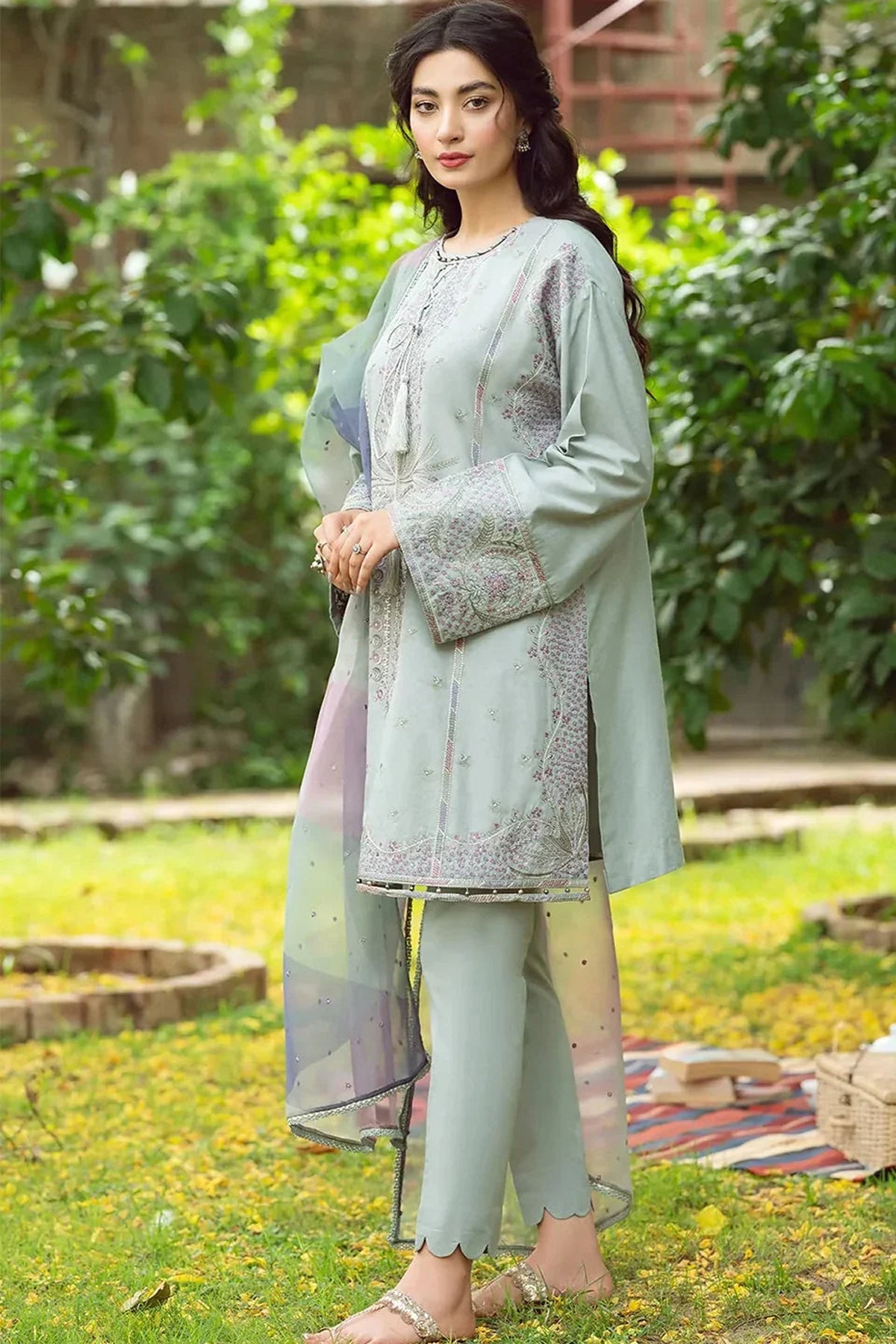 JAZMIN 3PC LAWN EMBROIDERED WITH ORGANZA PRINT DUPATTA - JAZMIN-1213