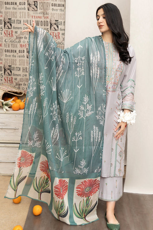 URGE 3PC LAWN EMBROIDERED SHIRT WITH DIAMOND PRINTED DUPATTA AND EMB TROUSER-URGE-1241