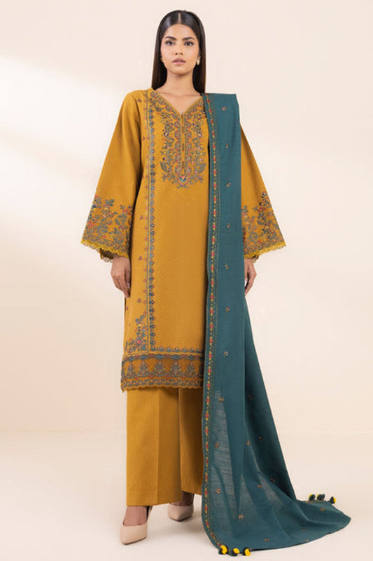 SAPPHIRE- 3PC DHANAK EMBROIDERED SHIRT WITH DHANAK EMBROIDERED SHAWL AND TROUSER-WAC-4374