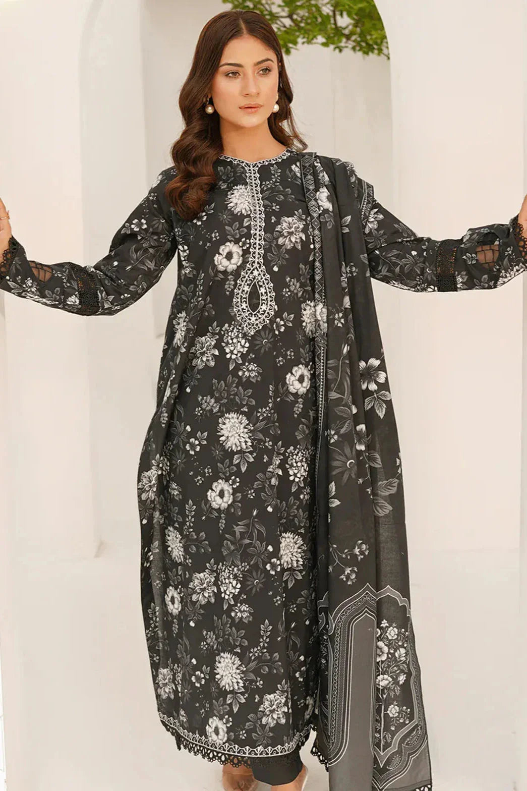 Charizma-3pc Kranadi Print Shirt With Karandi Print Shawl And Trouser-WAC